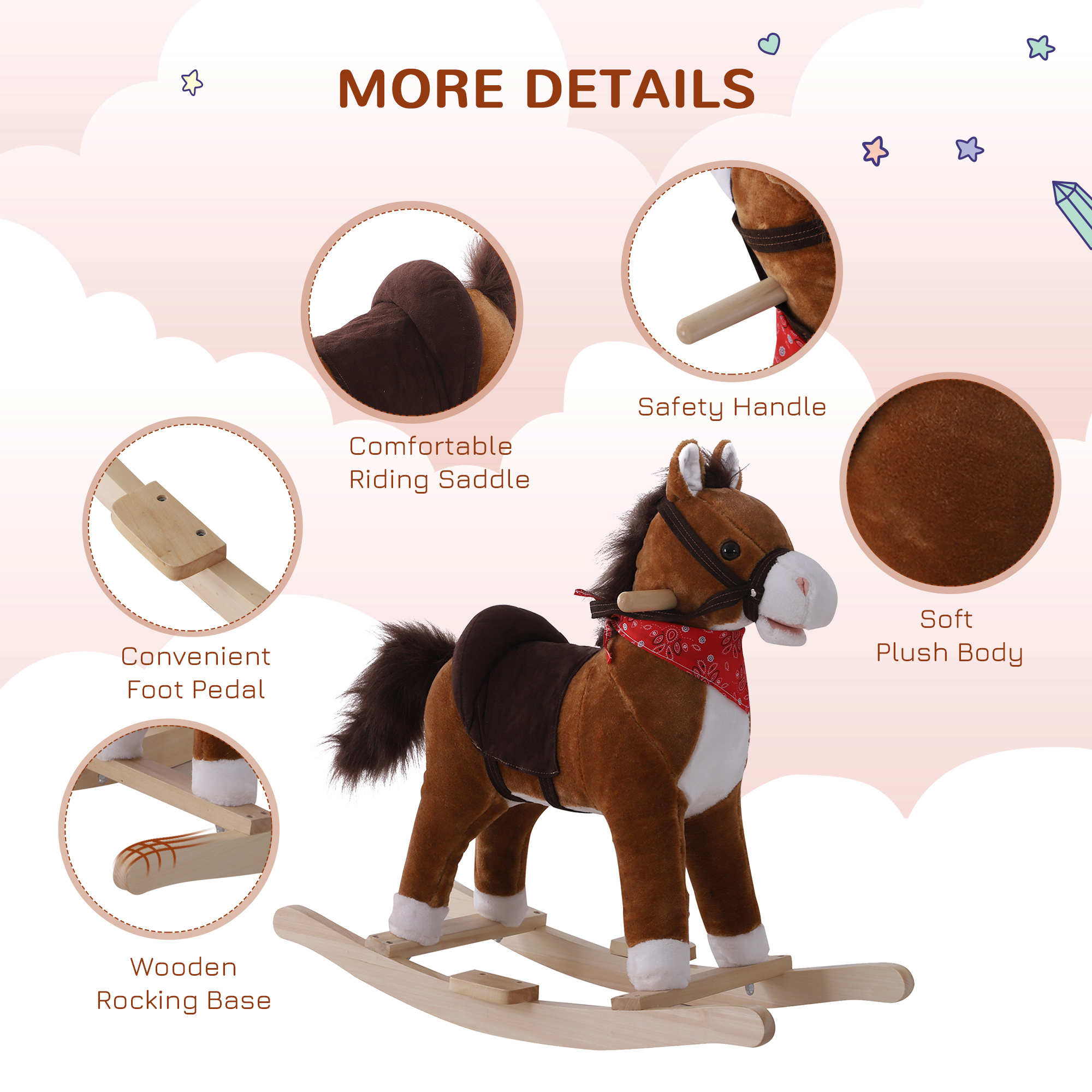 Caballo de Paja Montado con Sonidos Realistas y Pañuelo Rojo para Niños Mayores de 3 Años Regalo de Cumpleaños — imagen 6
