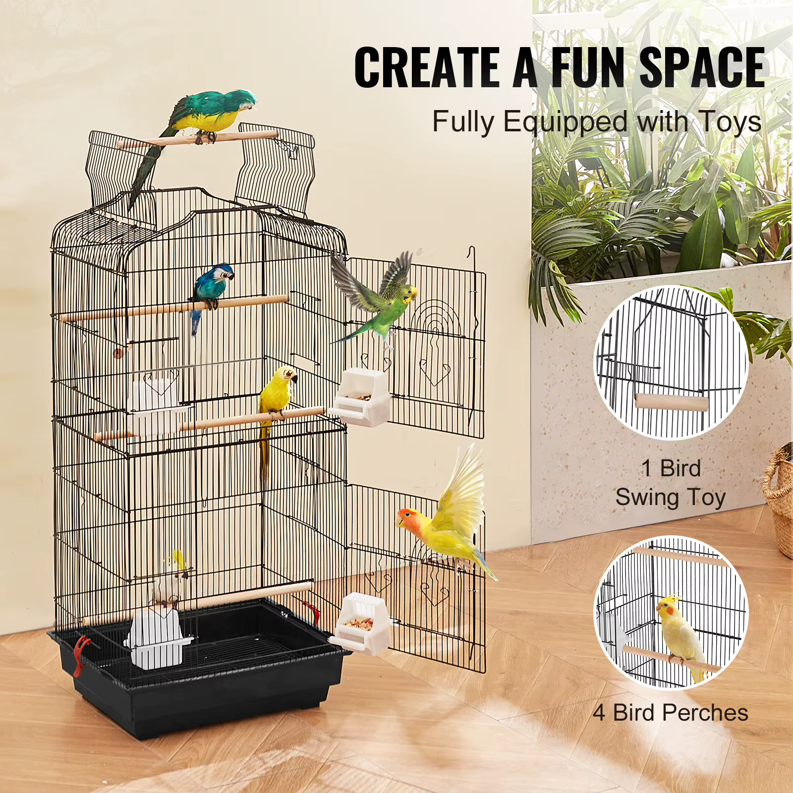 Cage de pájaro abierto grande para aves de todo tipo - Volante para mascotas con columpio y percha — imagen 3