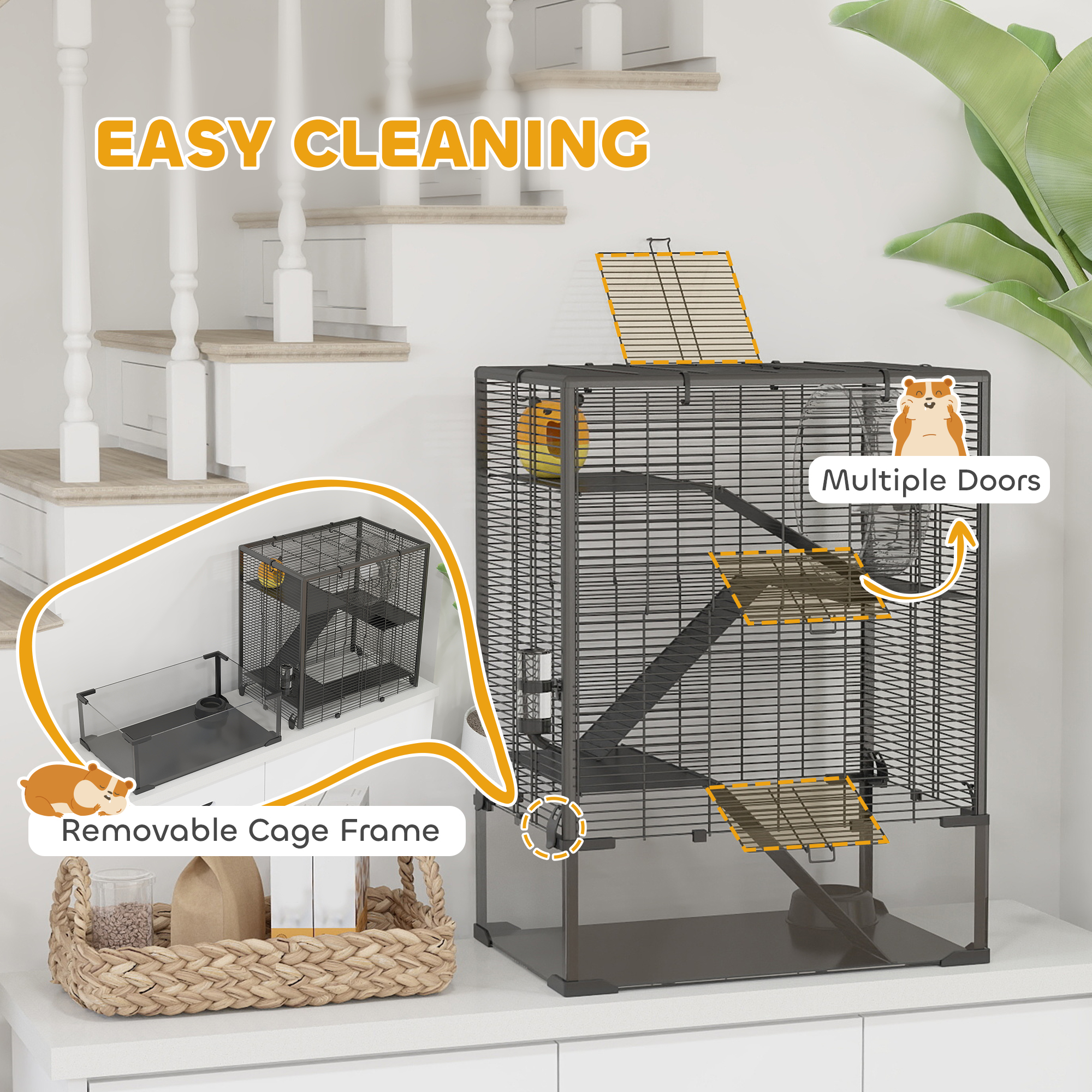 4 Tier Hamster Cage with Deep Tempered Glass Bottom, Running Wheel, Hut, Water Bottle, Food Dish, 24" x 16" x 31.5" — image 5