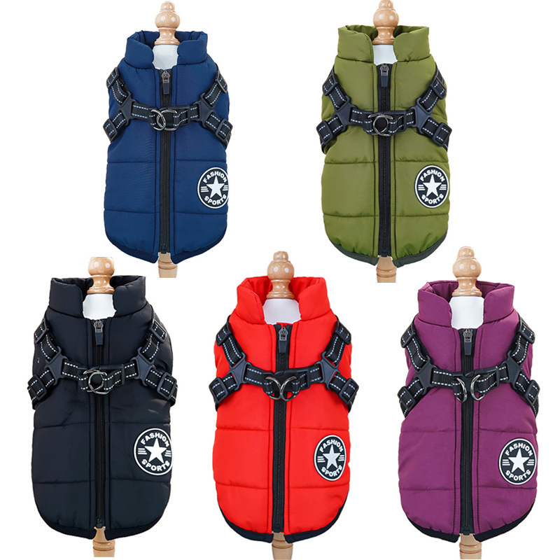 Pet clothing waterproof and warm dog cotton coat winter skiing suit chest and back integrated cotton vest — image 1