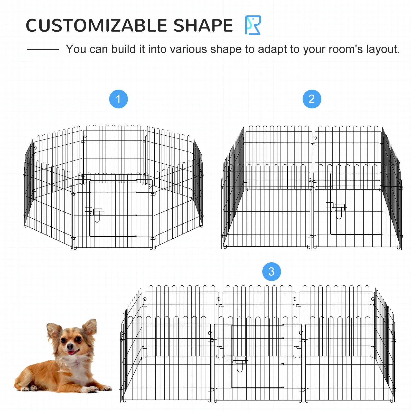 24inch 8-Panel Dog Playpen Octagon Pet Exercise Playpen Crate Foldable Dog Cage Pen Puppy Kennel, Black — image 3