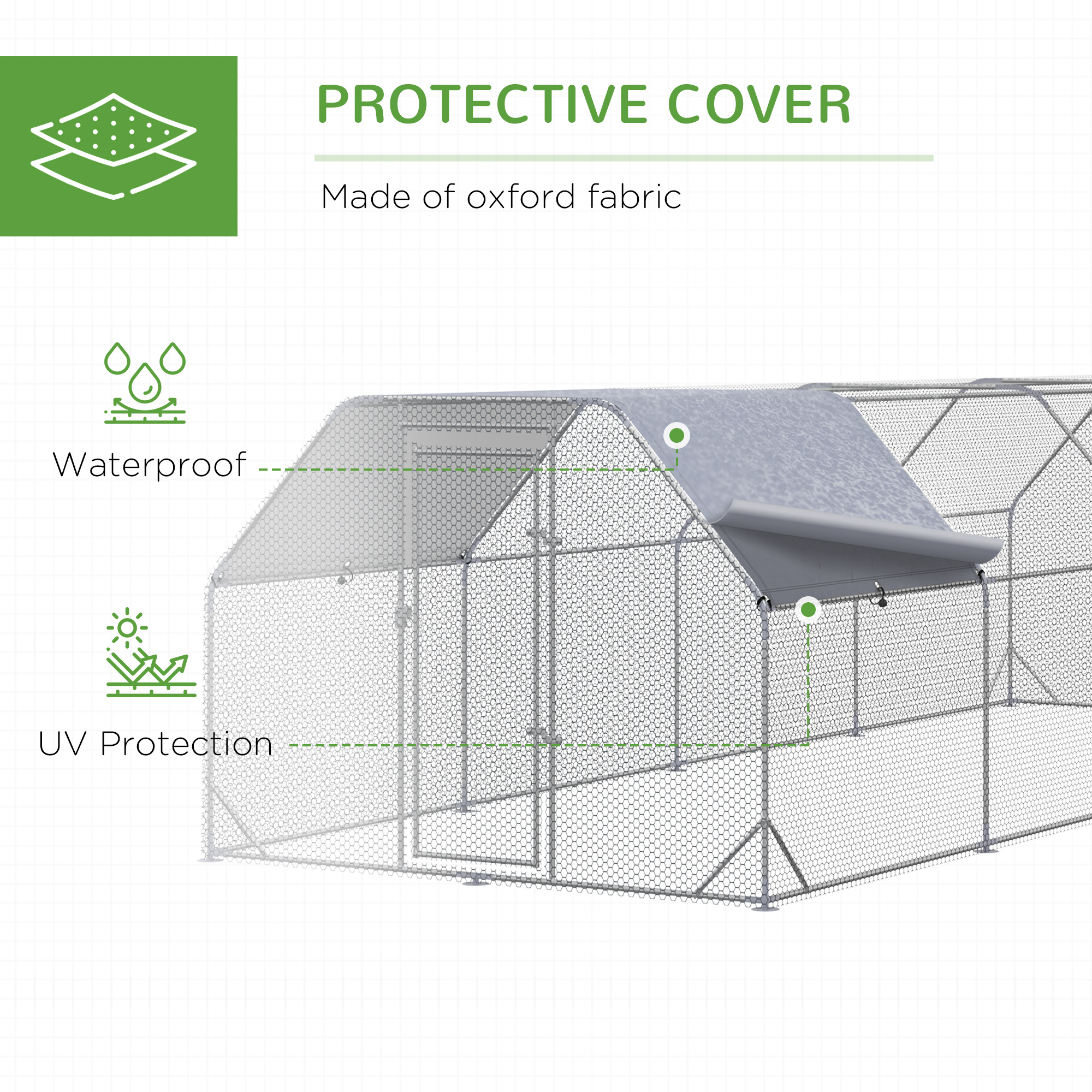 Large Chicken Coop Metal Chicken Run with Waterproof and Anti-UV Cover, Flat Shaped Walk in Fence Cage Hen House for Outdoor and Yard Farm Use, 1" Tube Diameter, 9.2 x 24.9 x 6.4 — imagen 3