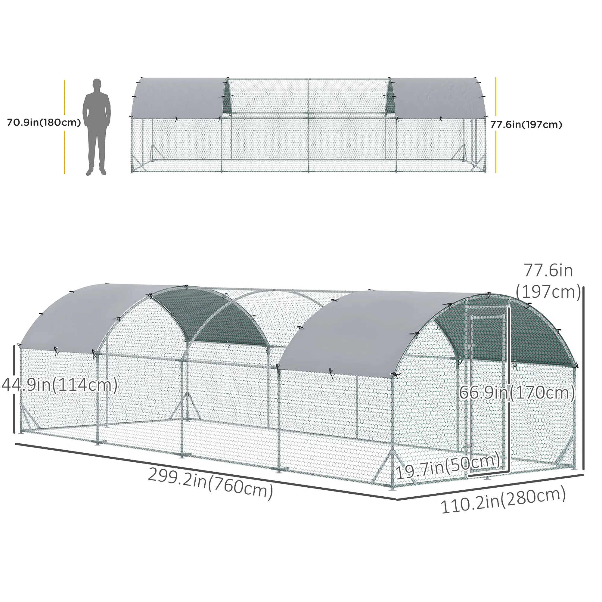 Galvanized Large Metal Chicken Coop Cage Walk-in Enclosure Poultry Hen Run House Playpen Rabbit Hutch with Cover for Outdoor Backyard 9.2' x 24.9' x 6.5' Silver — image 2