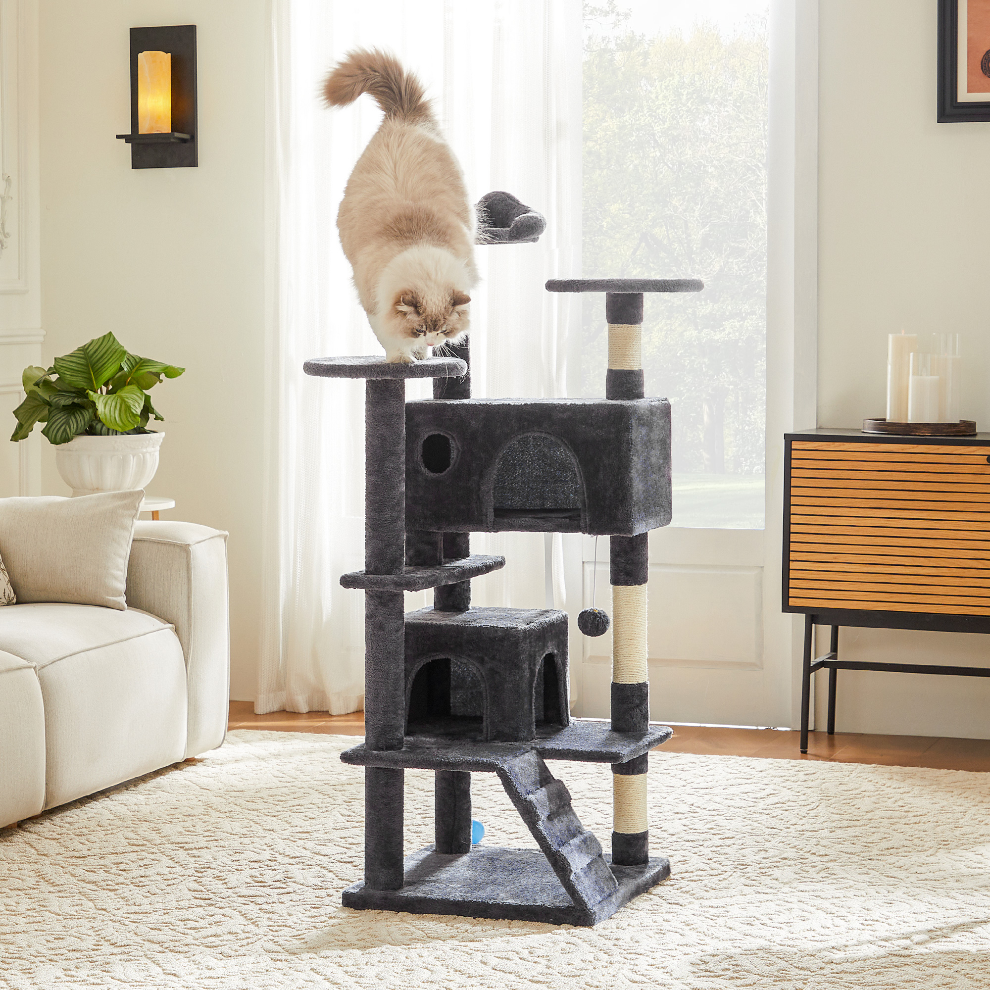 Large Cat Tree Tower, 62-70-80 Cat Tree Large Cats, Multi Level With Scratching Post, Cozy Cat Jumping Platform Space, Grey — image 7