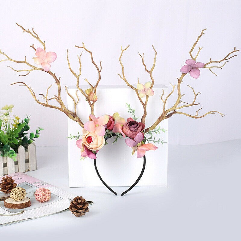 Antleras Góticas de Ciervo con Flores - Cinta para el Cabello de Navidad y Cosplay — imagen 6