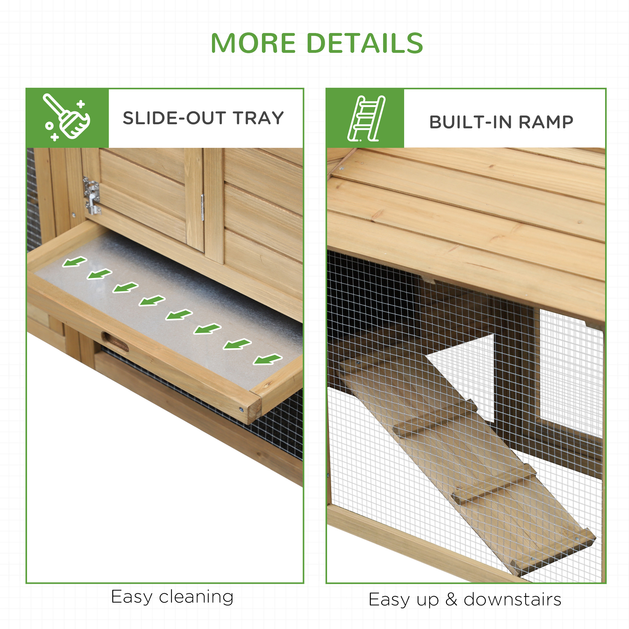 Gallinero de Madera Pequeño de 59" para el Patio Exterior con 2 Puertas, Nido y Bandeja Removible, Madera Natural — imagen 4