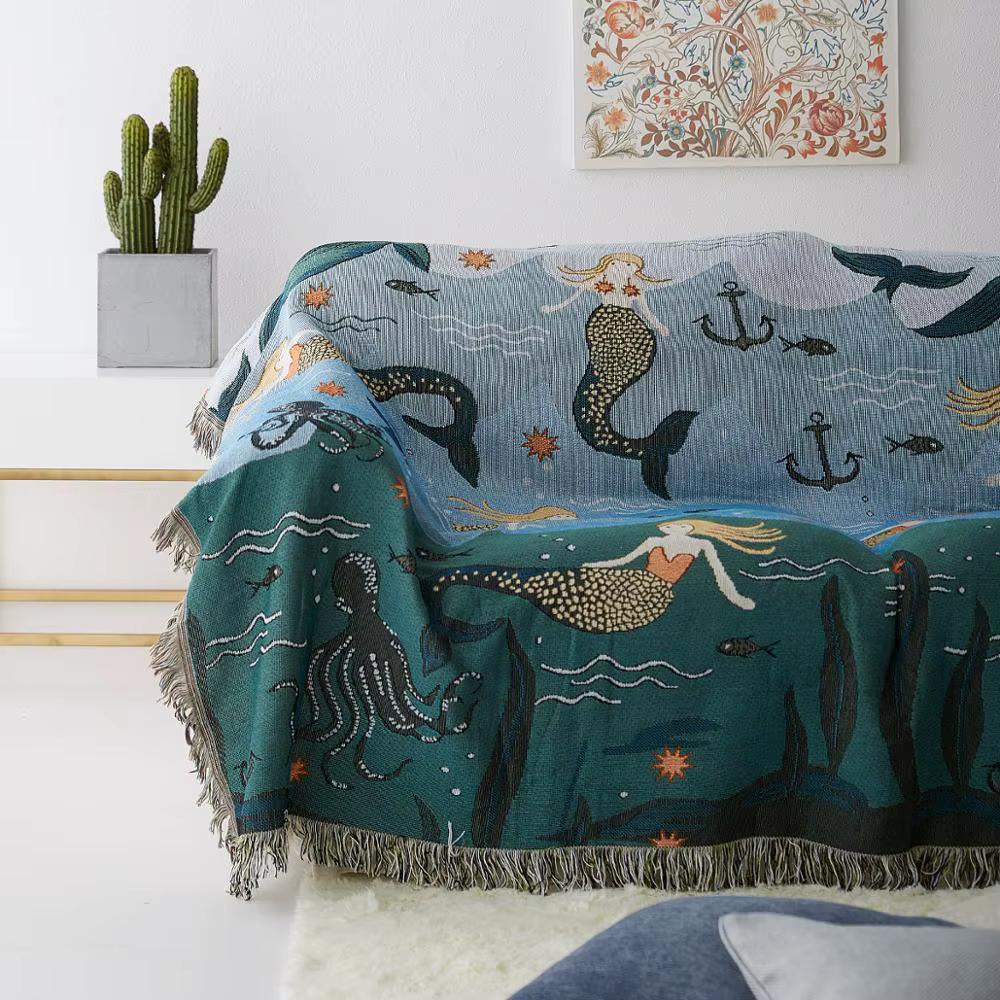 Mylb Mermaid Pattern Knitted Sofa Throw Blanket Universal Sofa Cover Decorative For Travel Plane Blanket Living Room decorate — image 1