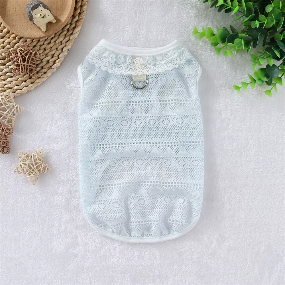 3 Colors Lace-edged Pet Tank Top Cooling Mesh Clothes Anti-shedding Apparel For Dogs And Cats — image 5