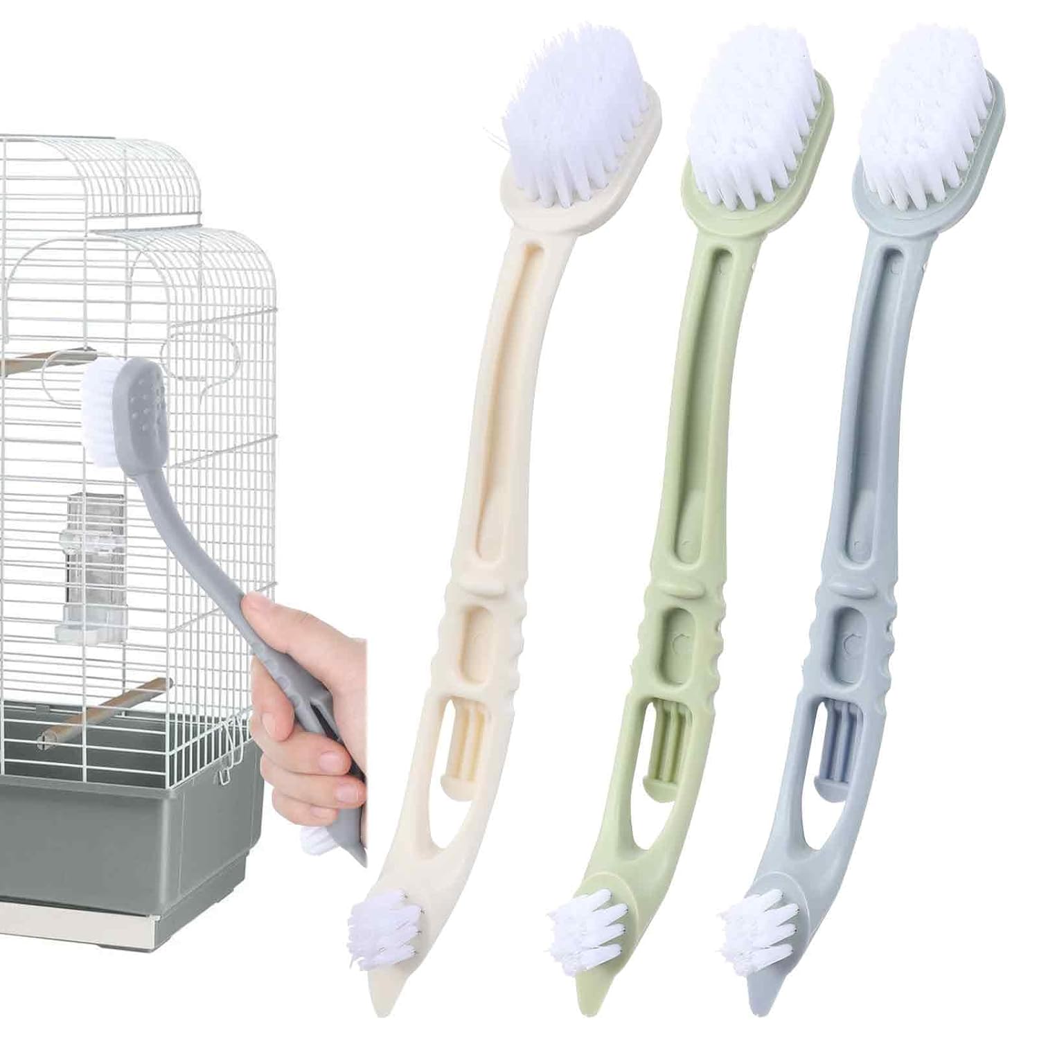 Limpieza de Jaulas de Aves con Dos Pinceles de Plástico y Manija Larga Herramienta para Limpiar Jaulas de Aves Accesorio Esencial para Jaulas de Aves — imagen 16