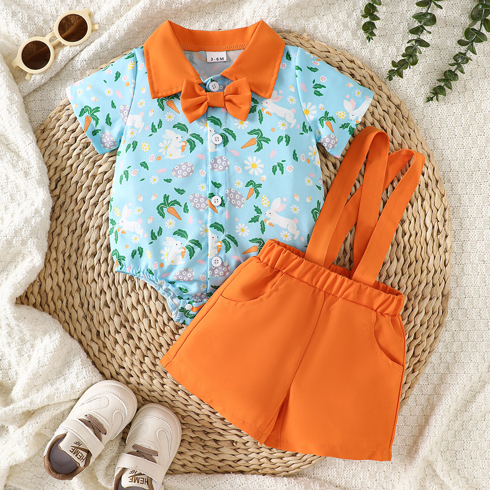 Baby Clothes Summer Lightweight Rabbit All-Over Print Shirt Romper with Overalls Shorts Two-Piece Set Boy Formal Outfit Set — image 3