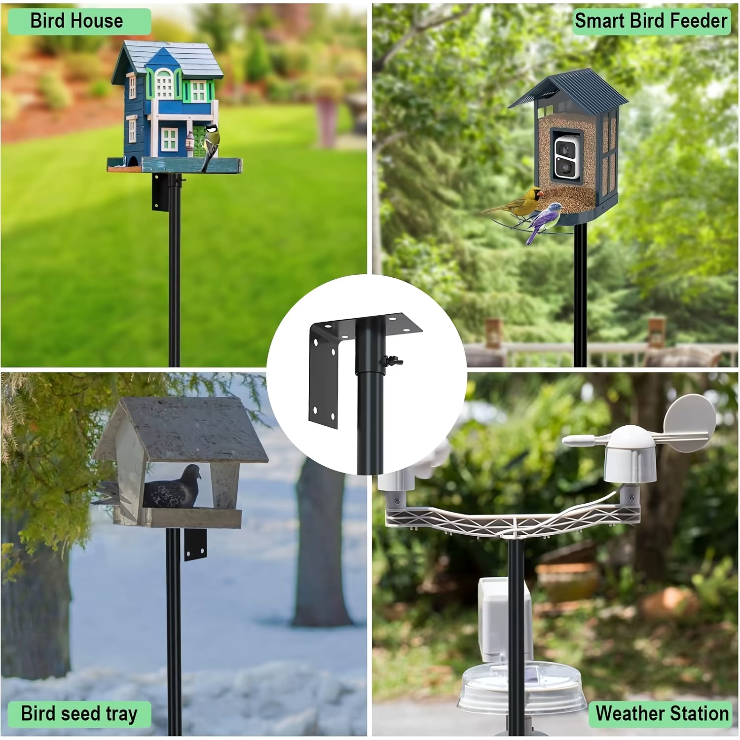 Kit de Soporte para Palomas con Pole de 80 Pulgadas - Montaje Ajustable para Colibríes, Poste Universal con 5 Ganchos, Balaústres contra Ardillas, Complementos y Platos de Alimento para Jardín — imagen 2