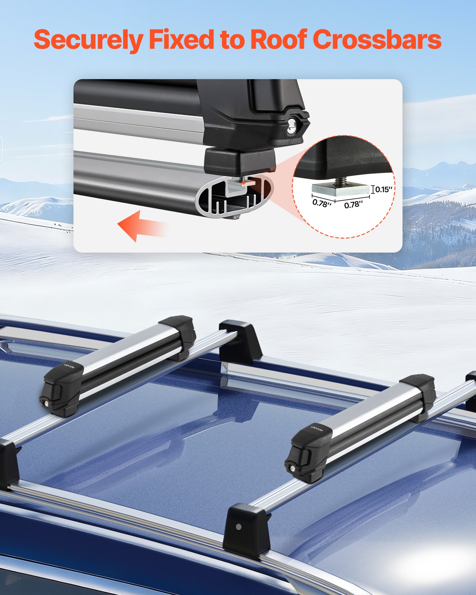 Sistema de Transporte para Esquí y Snowboard en Techo: Lleva hasta 4 Pares de Esquis o 2 Tablas de Snowboard, Soporte Universal de Aluminio con Cerradura y Aislamiento de Goma — imagen 2