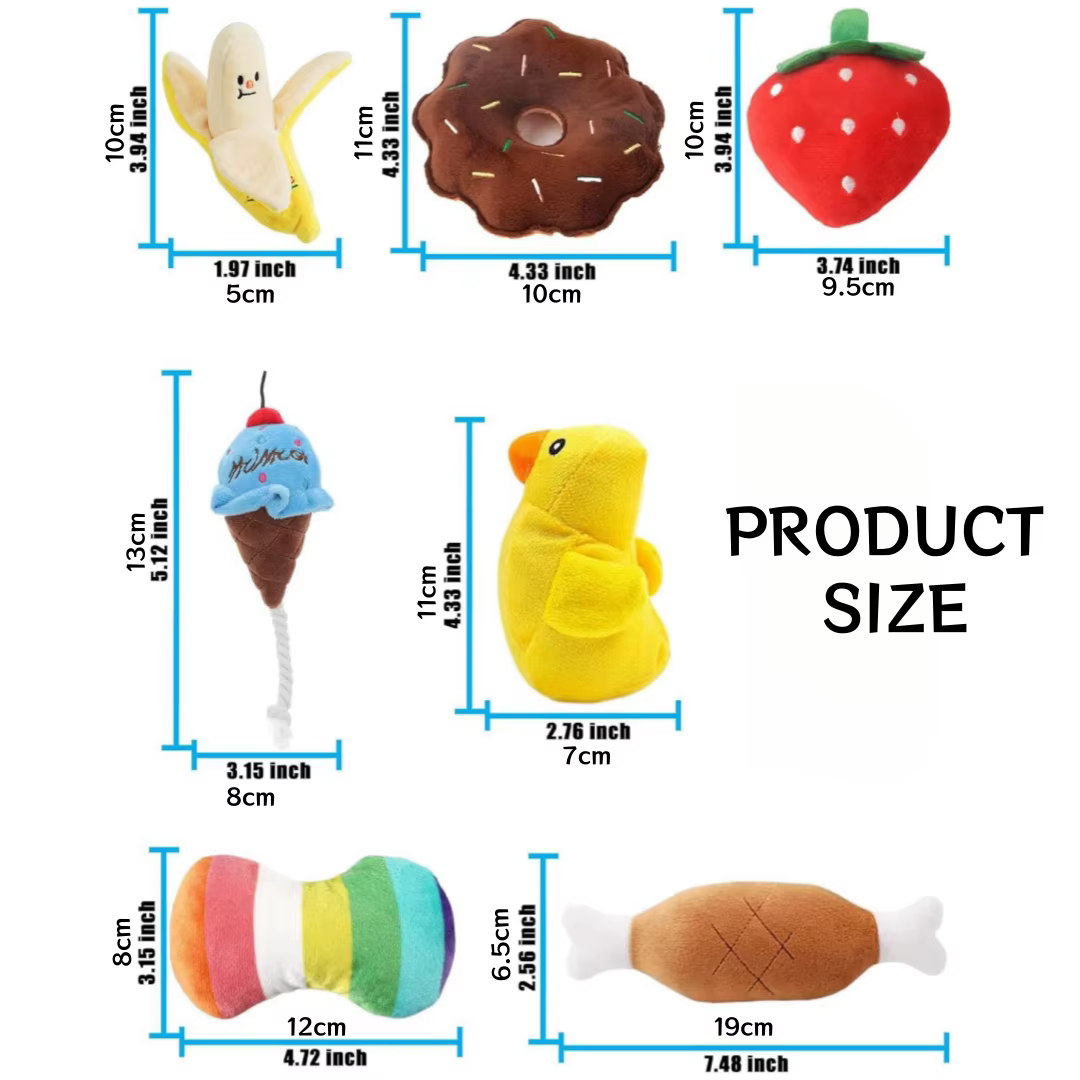 A 7-piece set of puppy sound toys, loose plush pet chewing, plush fruit snacks and vegetable puppy toys, suitable for cute playm — image 2
