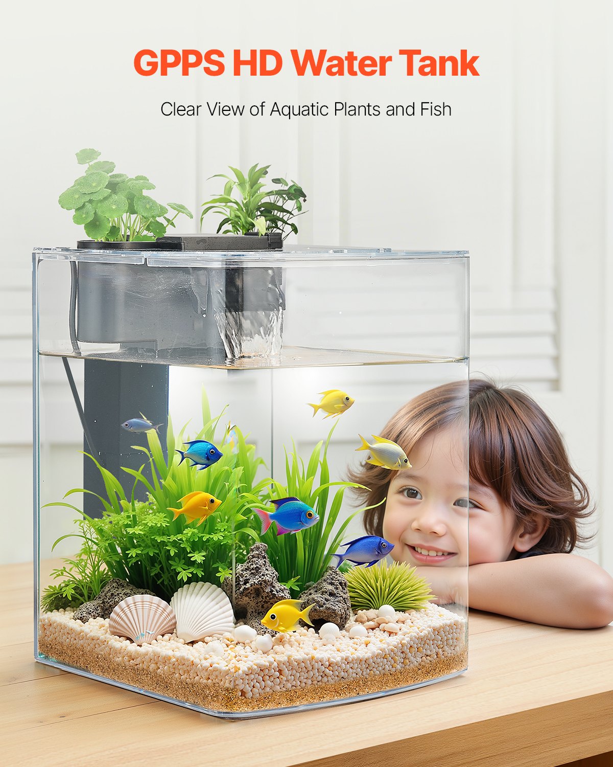 Acuario de 2 Galones Pecera Inteligente en Forma de Arco de GPPS Transparente 3 Colores y Autolimpieza — imagen 4