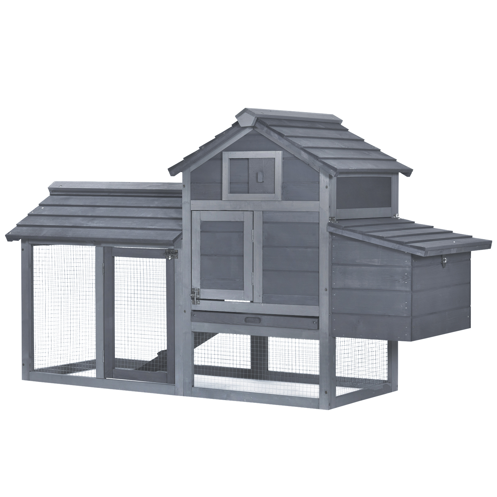 PawHut 59 Small Wooden Chicken Coop Hen House Poultry Cage For Outdoor Backyard With 2 Doors, Nesting Box And Removable Tray, Gray — imagen 1