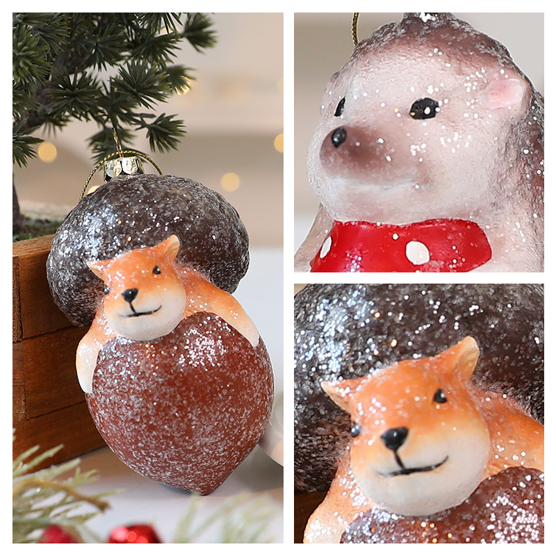 Decoración de Árbol Navideño con Zorro y Erizo Irregular - Bola de Colgar para Navidad — imagen 5