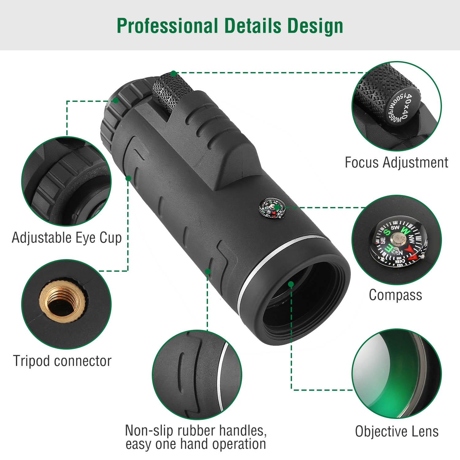 40 Plus 40 HD Optical Monocular Telescope With FMC Lens For Outdoor Low Light Vision Scope Phone Holder Tripod Compass For Bird Watching Hunting Camping Hiking Sport Event — image 12