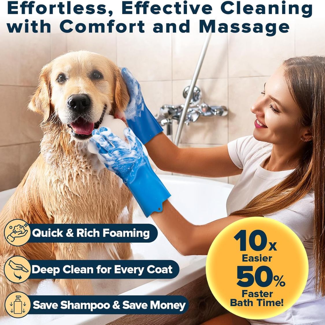 Set de 6 Piezas de Suministros de Baño y Aseo para Perros y Gatos: Guantes de Lavado, Cepillo de Baño y Cepillo de Ducha para Perros, Guantes de Aseo para Mascotas, Kit de Aseo para Perros — imagen 3