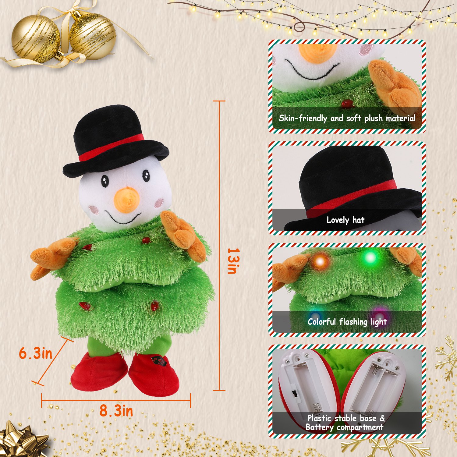 Plush de Elefante o Pinguino o Niño de Nieve con Movimientos Eléctricos que Baila, Canta y Habla Interactivamente con Canciones Divertidas para Regalos Navideños para Niños — imagen 10