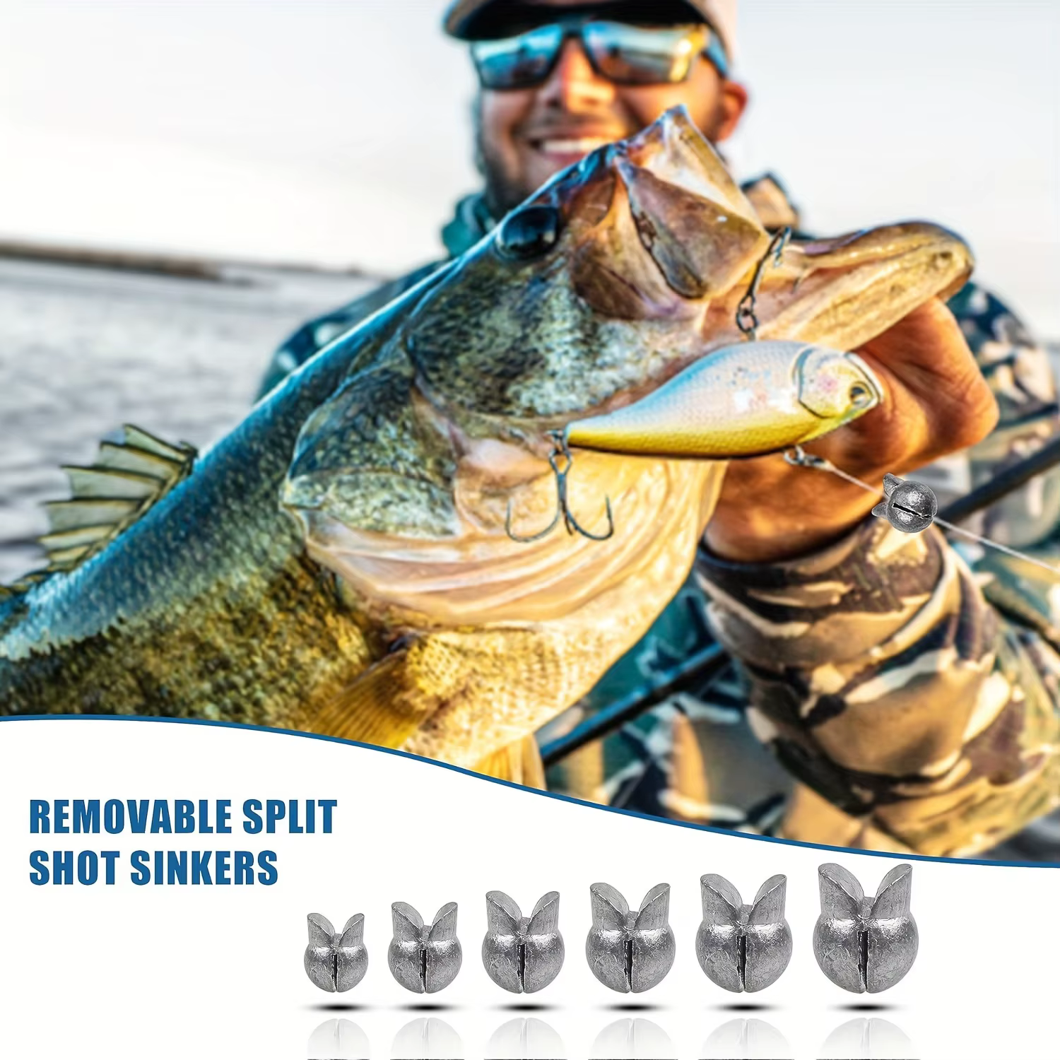 60/120pcs Fishing Weights Kit, Premium Split Shot Sinkers with 5 Versatile Sizes, Round Removable Design, Perfect for Freshwater — imagen 6