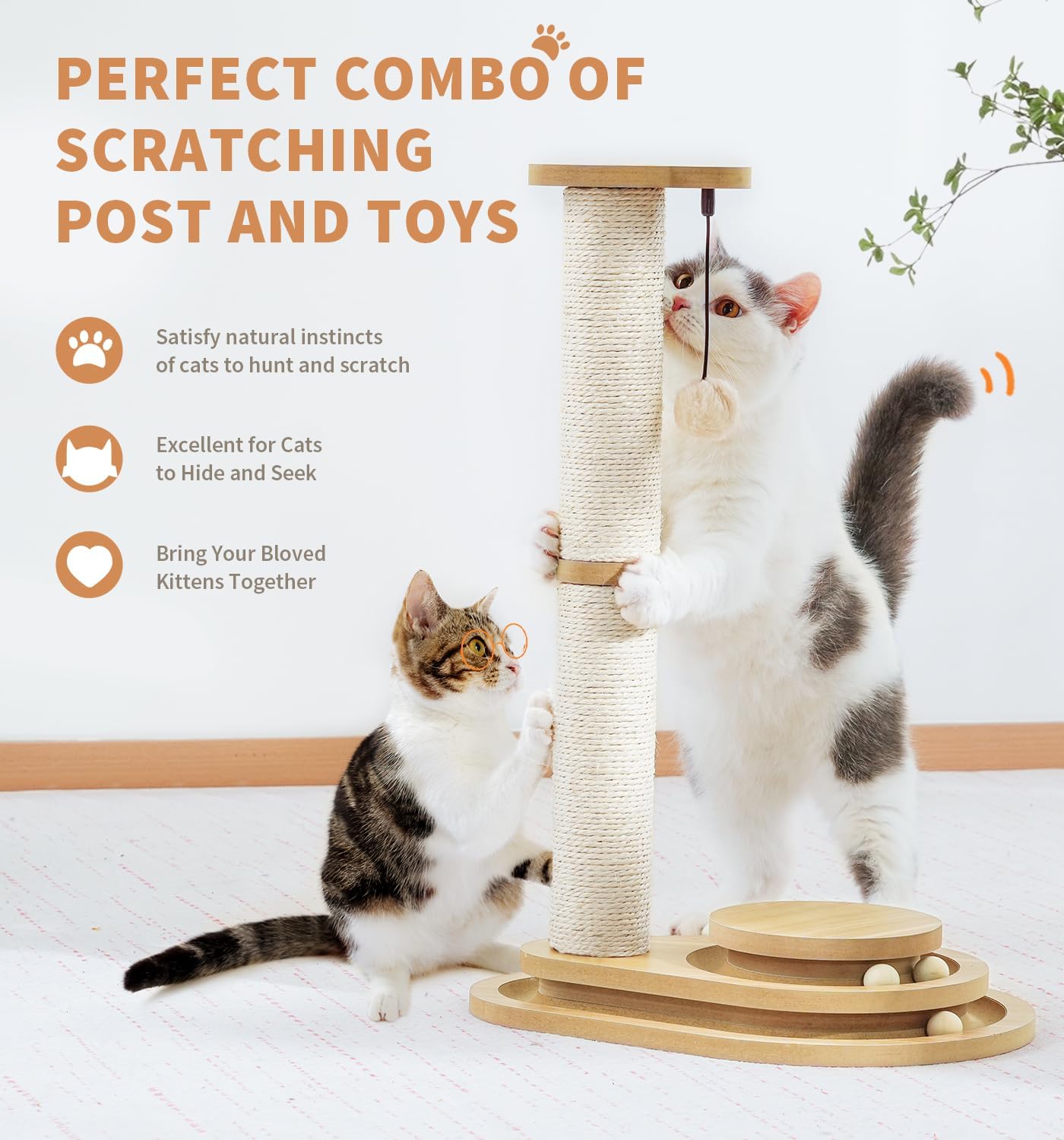 Poste de Rastrillado para Gatos Mediano con Dos Capas de Sisal, Juguetes Interactivos para Indor, Bola Colgante de Madera para Kitten — imagen 7