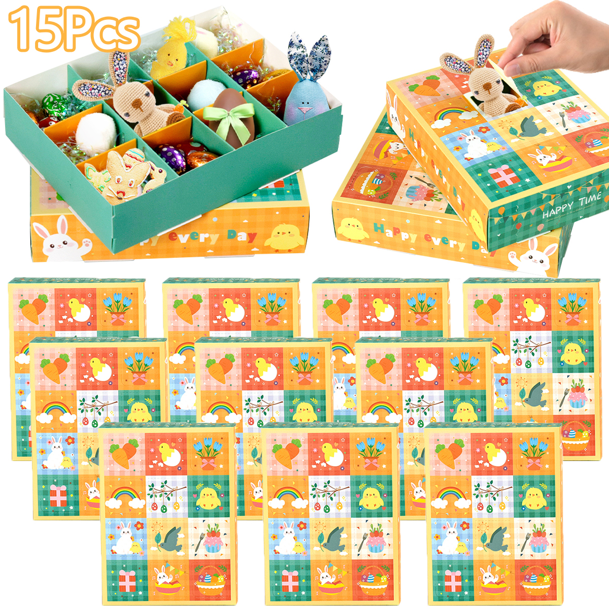 15 Piezas de Cajas de Dulces Tema Primavera: Decoraciones para Fiesta de Pascua Cumpleaños Navidad y Verano con Ositos Conejos Zanahorias y Pájaros — imagen 4