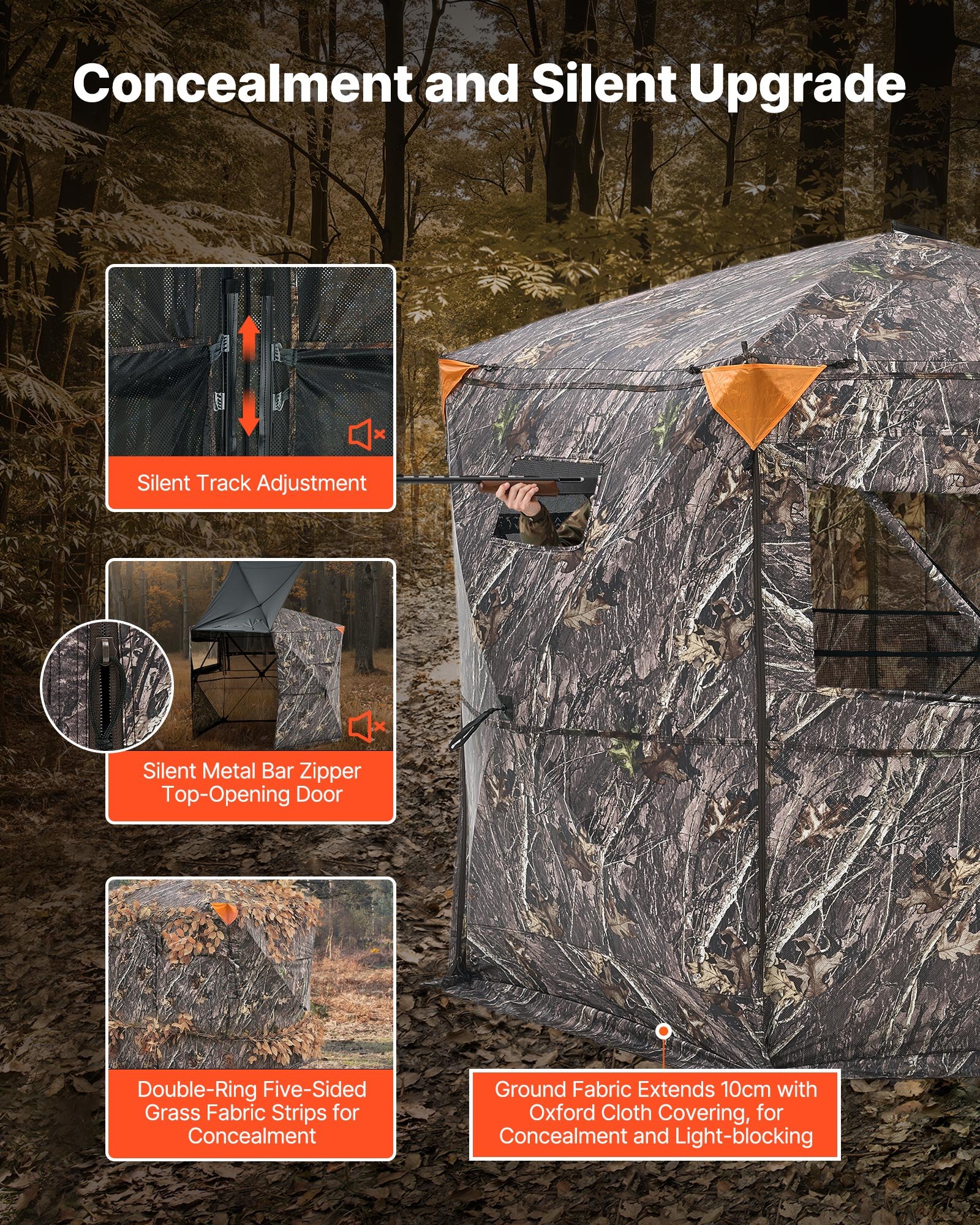 Hunting Blind, 6-7 Person, 288 Degree 5 Side See-Through Ground Blinds With Carrying Bag, Portable Camouflage Tent, Durable Concealed Shelter With Silent Zipper Door And Window, For Turkey Deer — imagen 3