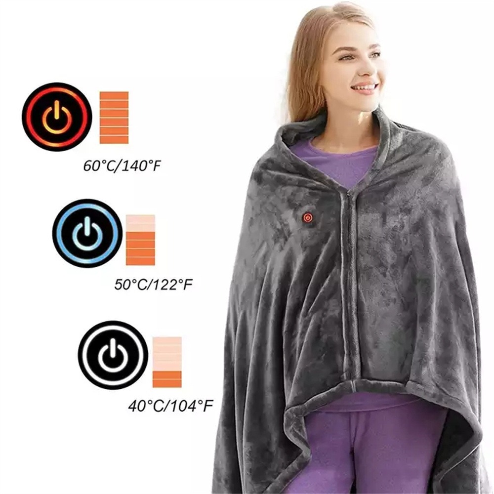 Electric Outer Shawl Blanket Coral Velvet Warm Wrap Cape Cloak USB Charging Heating Blanket Cold Insulation Blanket — image 3