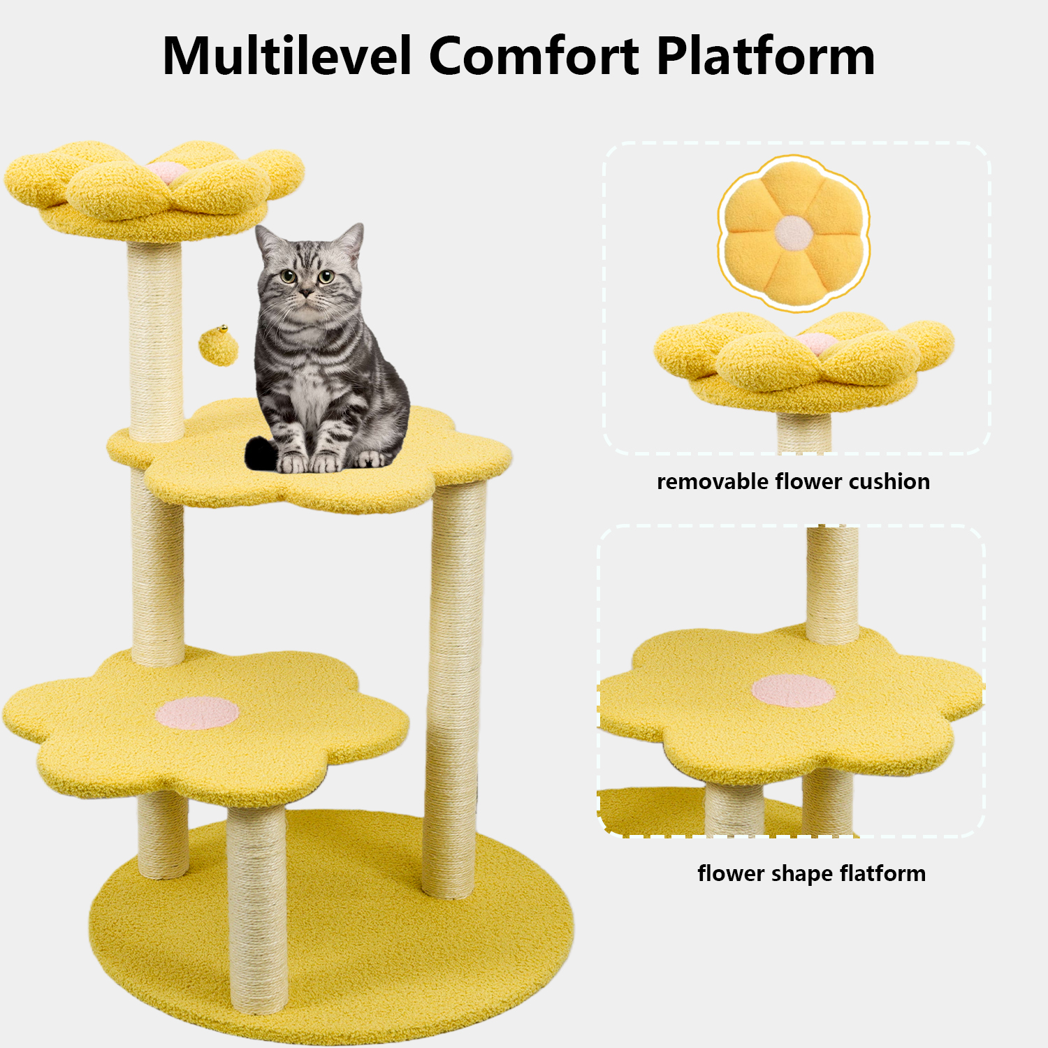 Cat Tree with Removable Cozy Perch & Scratching Posts Hanging & Toy Multi-Level Cat Furniture for Kittens/Cats to Climb, Rest & Play Hanging Toy — image 7