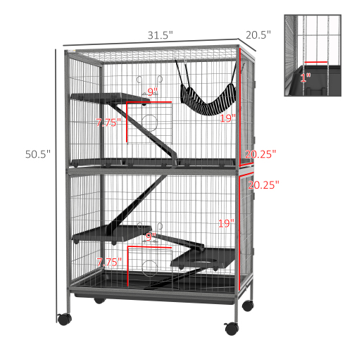 Jaula para Animales Pequeños de 5 Niveles, Jaula para Hurones, Jaula Grande para Chinchillas con Accesorios de Hamaca y Alambres Resistentes — imagen 3