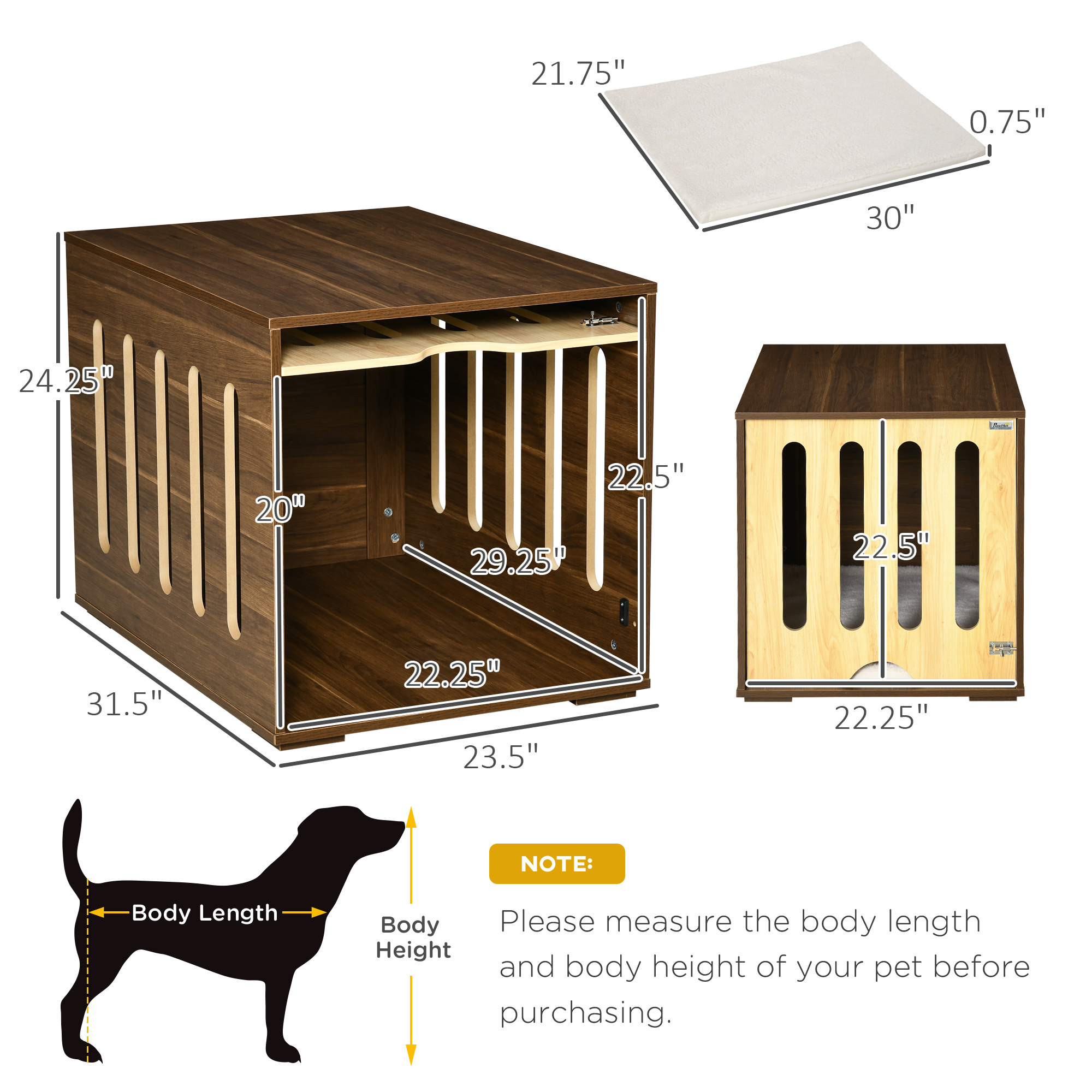 Caja para Perros de Estilo de Mueble con Panel de Puerta Removible, Cama para Perros con Almohada de Espuma y Suporte de Seguridad, Uso Interior, para Perros Pequeños y Medianos, Marrón — imagen 7