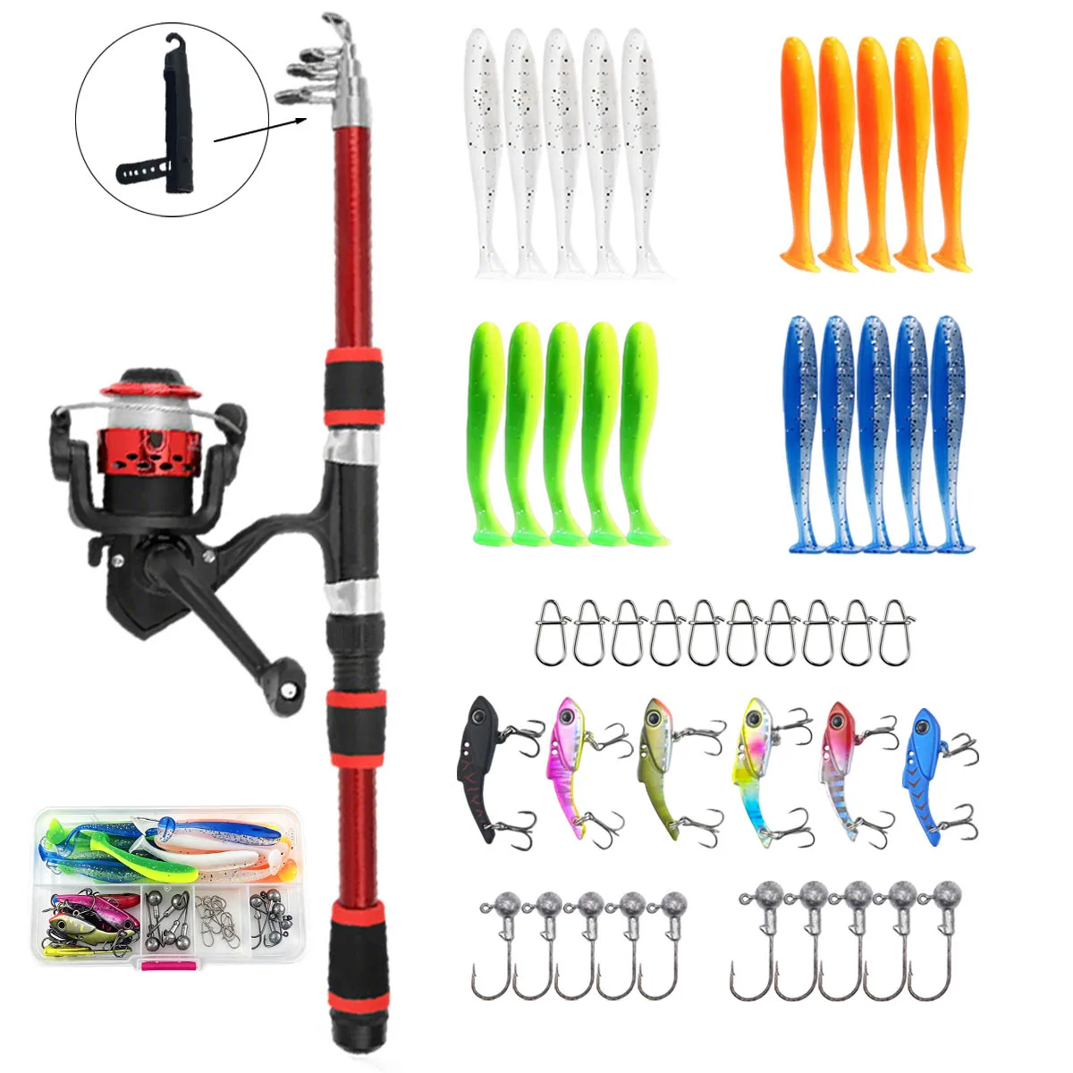 Juego Combo de Caña de Pescar Telescópica de 1.8m: Incluye Carrete Spinning, Señuelos, Anzuelos y Estuche de Viaje, Ideal Para Principiantes en la Pesca — imagen 1