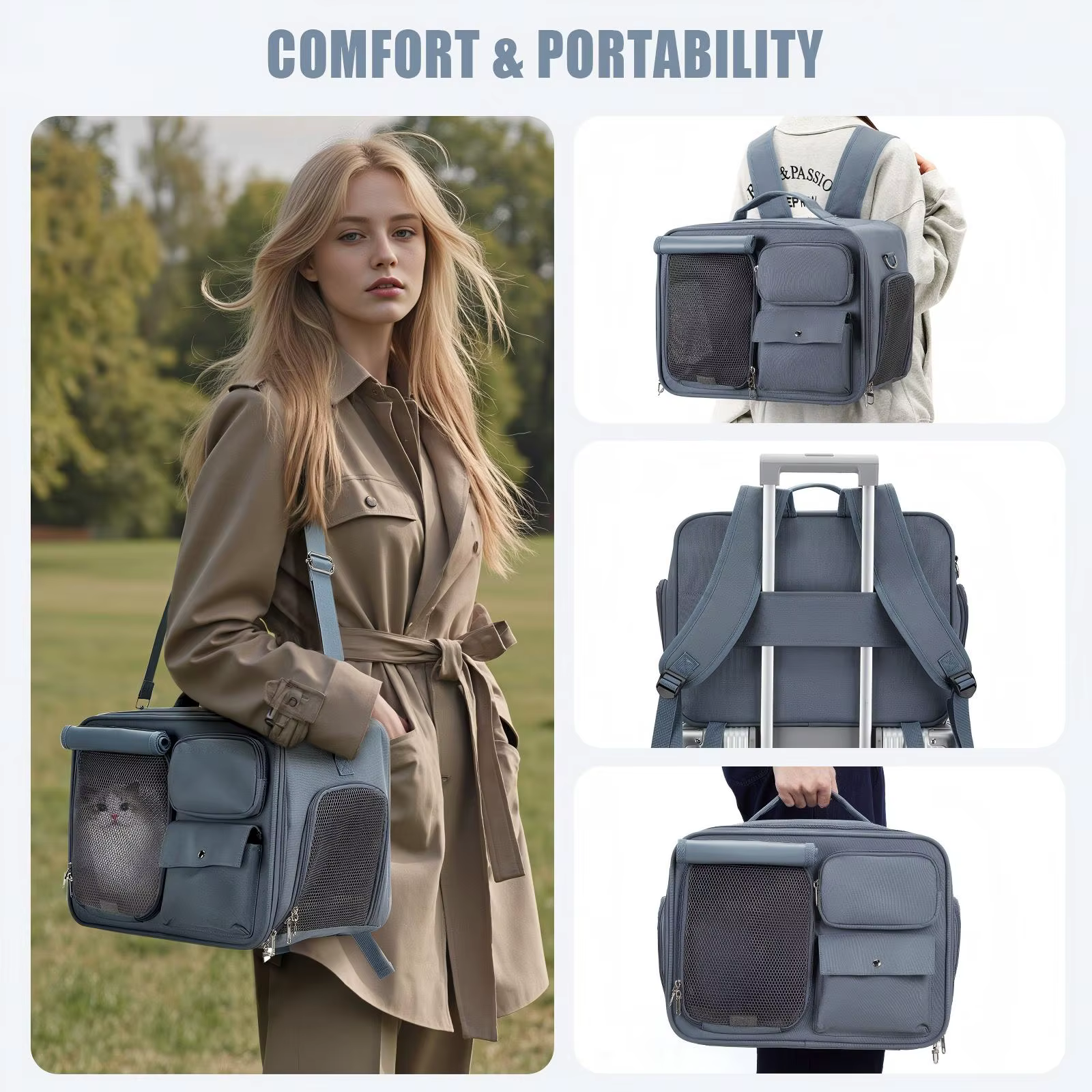 Bolsa de Transporte para Mascotas, Bolsa de Viaje para Mascotas, Transportador para Gatos y Cachorros de hasta 7 kg, Bolsa de Viaje Plegable, Bolsa con Ventanas de Malla para Mascotas Pequeñas — imagen 6