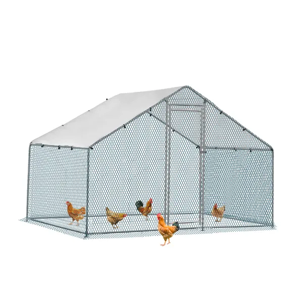 Gallinero Plateado de 2x2x2m y 6.5x6.5x6.5ft con Techo en Punta, Lona Impermeable de PE de 180g, Jaula Metálica para Gallinas y Conejos — imagen 1