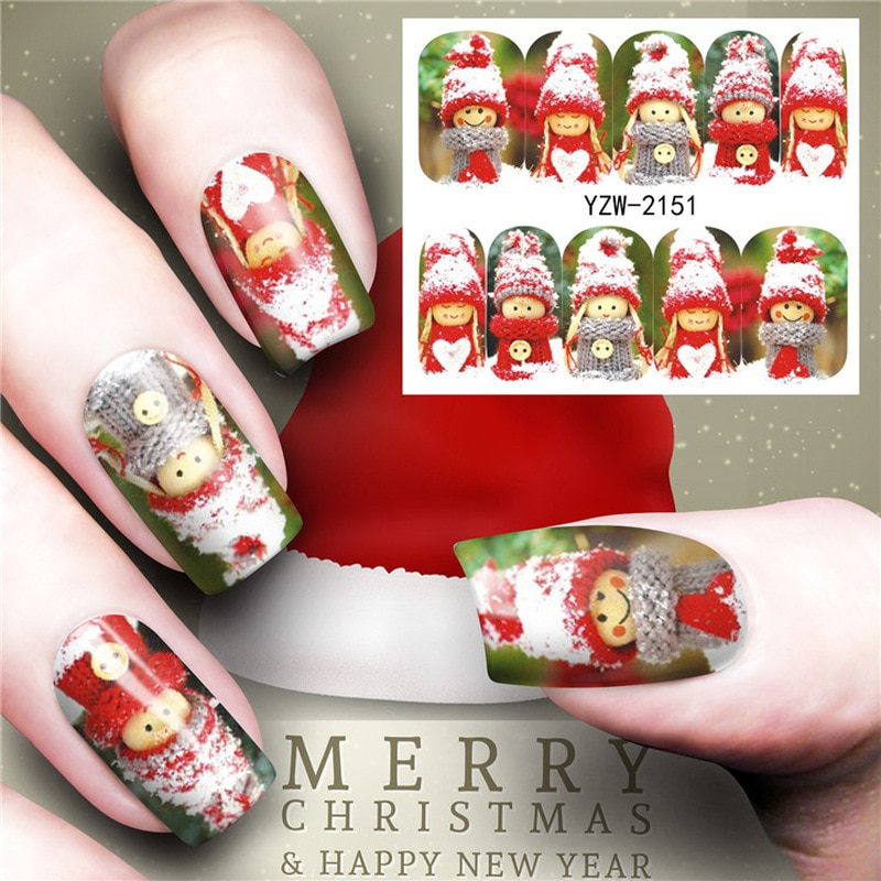 Christmas Water Nail Stickers Transfer Decals Sliders Snowman Deer Halloween Gel Polish Wraps Nail Decor — image 1