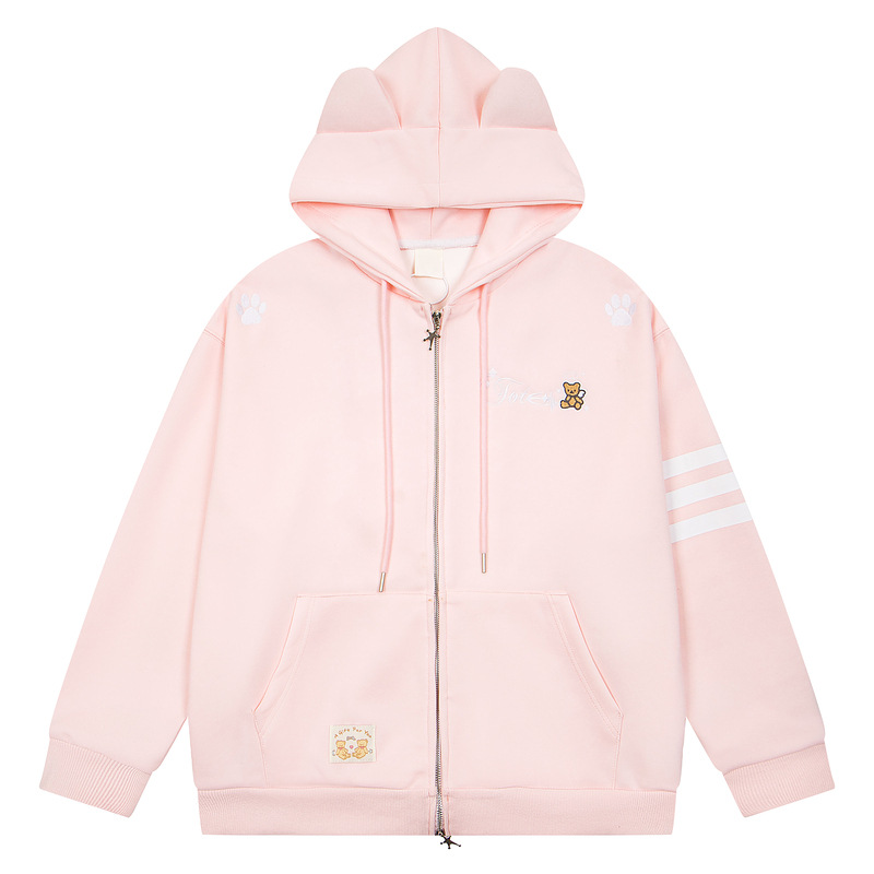 Pink teddy bear embroidered three bar cardigan sweatshirt — image 7
