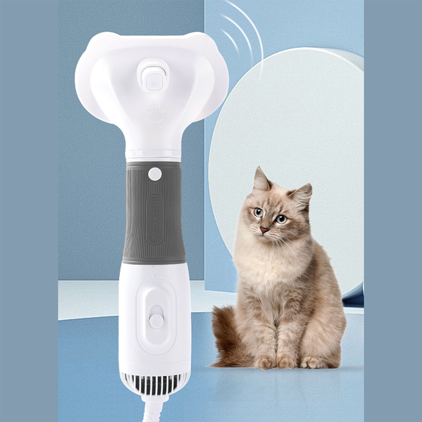 Secador de Pelos de Mascotas con Cepillo Liso Bajo Ruido 600W 3 Niveles de Temperatura Ajustables 3 en 1 para Perros y Gatos Gris — imagen 5