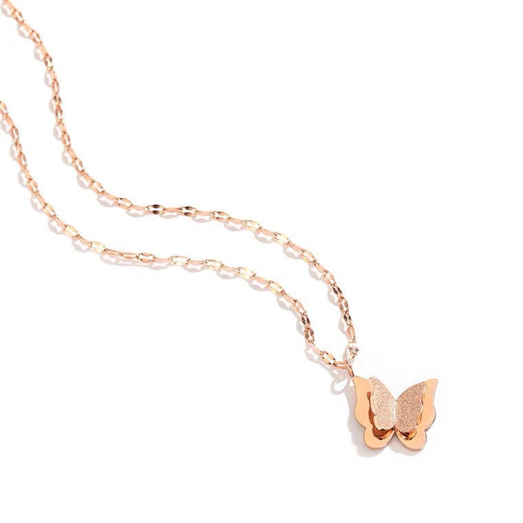 Cadena de colgante mariposa doble capa en acero inoxidable para mujer, cadenita para clavícula — imagen 8