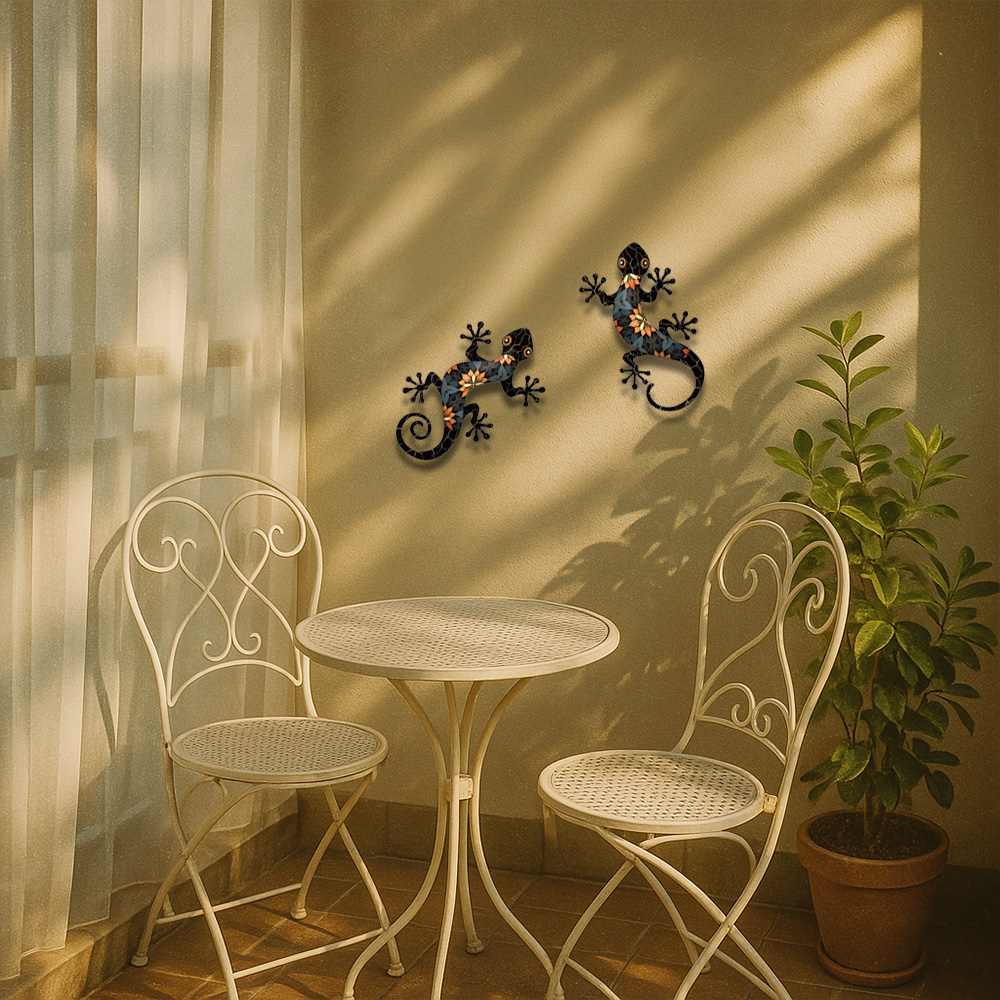 Paquete de 2 Adornos de Pared de Gecko de Metal - Resistentes a la Intemperie Para Jardín, Patio, Cercas — imagen 1