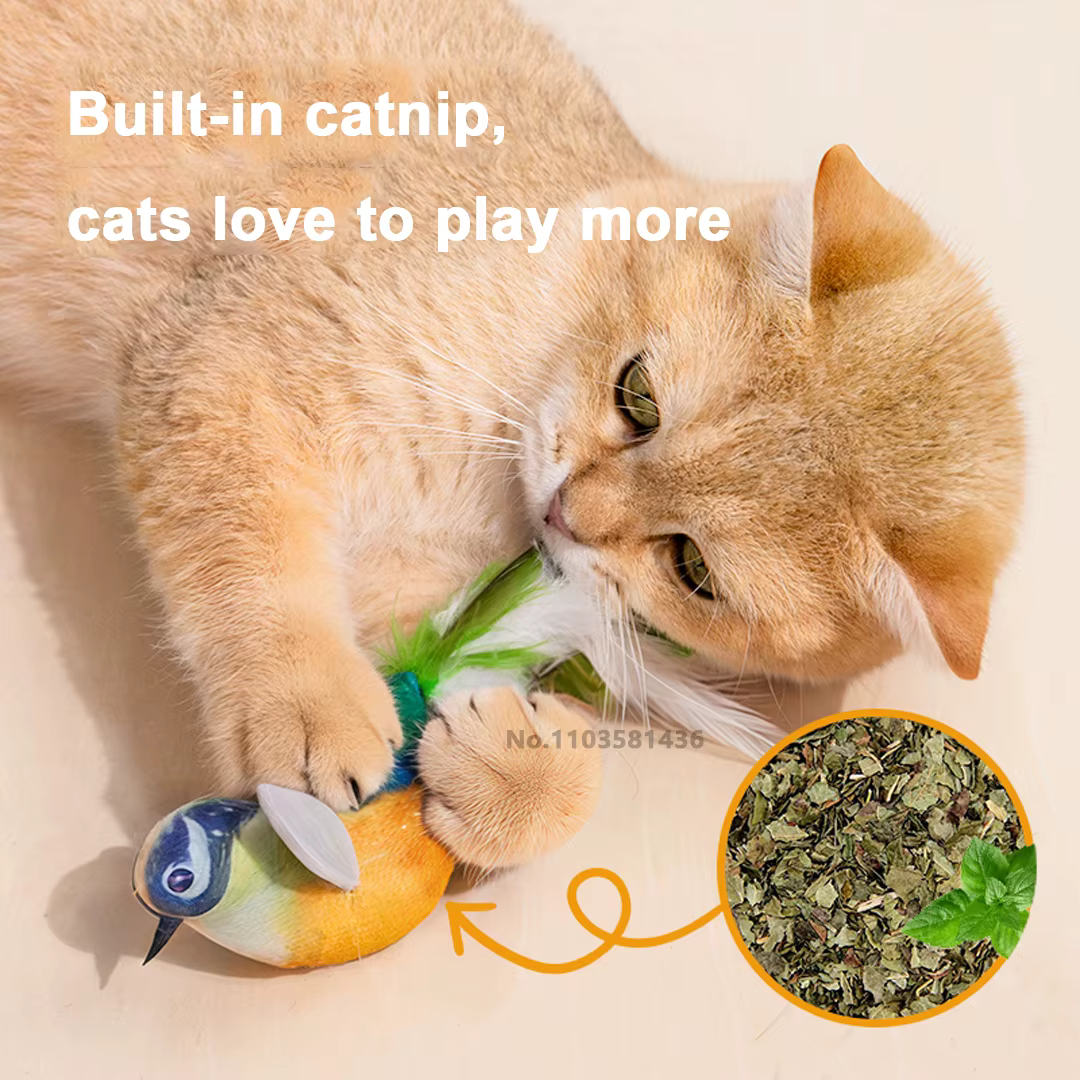 Pet Cat Toys Flying Bird Cat Toy Flapping Wings Sparrow Catnip Toys Vivid Chirping Simulation Bird Interactive Cat Toy — image 4