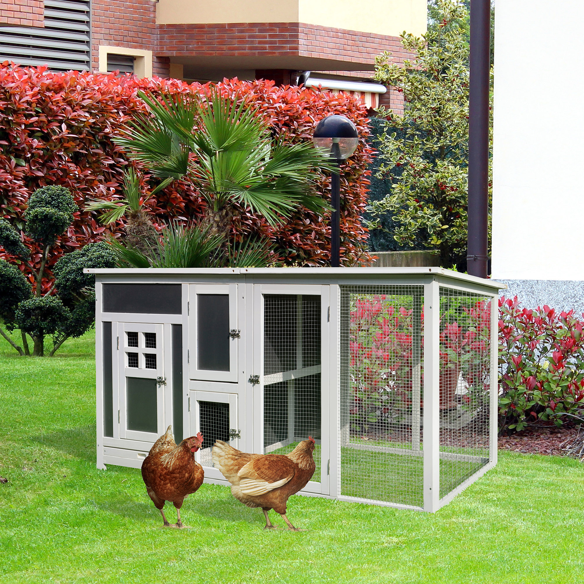 Casa para Pollos de Madera de 63 Pulgadas - Coop para Gallinas, Conejo y Pájaros con Techo PC y Corral — imagen 8