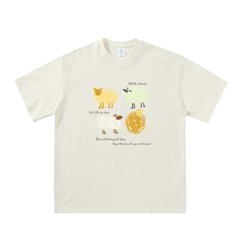 Camiseta de manga corta de algodón puro con diseño abstracto de oveja — imagen 5