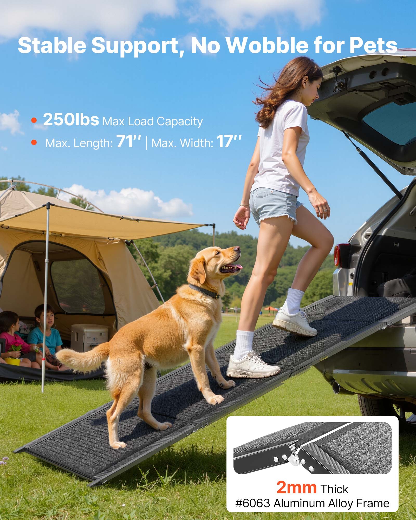 Dog Ramp For Cars, 71" L X 17" W, Folding Pet Ramps For Medium & Large Dogs Up To 250lbs, Pet Stair Ramp With Non-Slip Felt Rug Surface, Portable Outdoor Dog Car Ramps For SUV & Truck — imagen 3