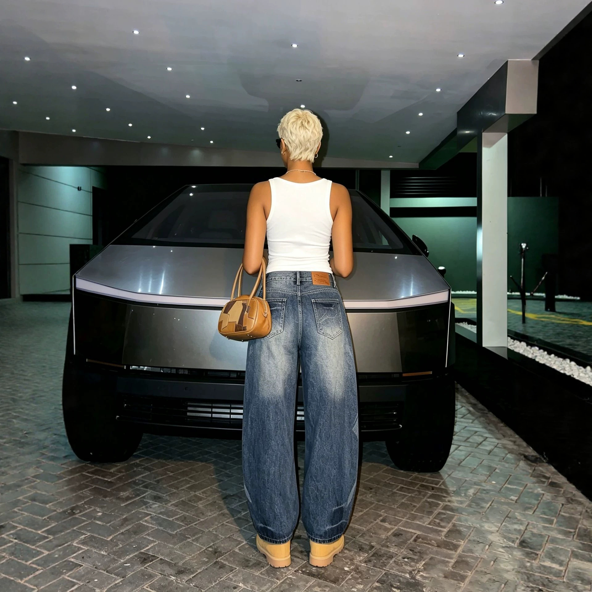 Washed Cat-Whisker Distressed Knife-Cut Denim Pants with Oversized Silhouette — image 3