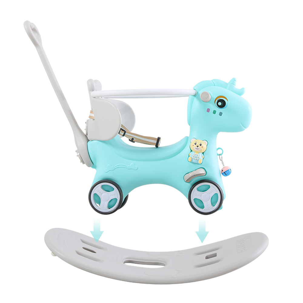 Caballo de Madera para Niños Pequeños, Juguetes de Equilibrio con Manija de Empuje y Tablero de Equilibrio para Chicas y Chicos, Unicornio Regalo Cumpleaños Azul — imagen 3