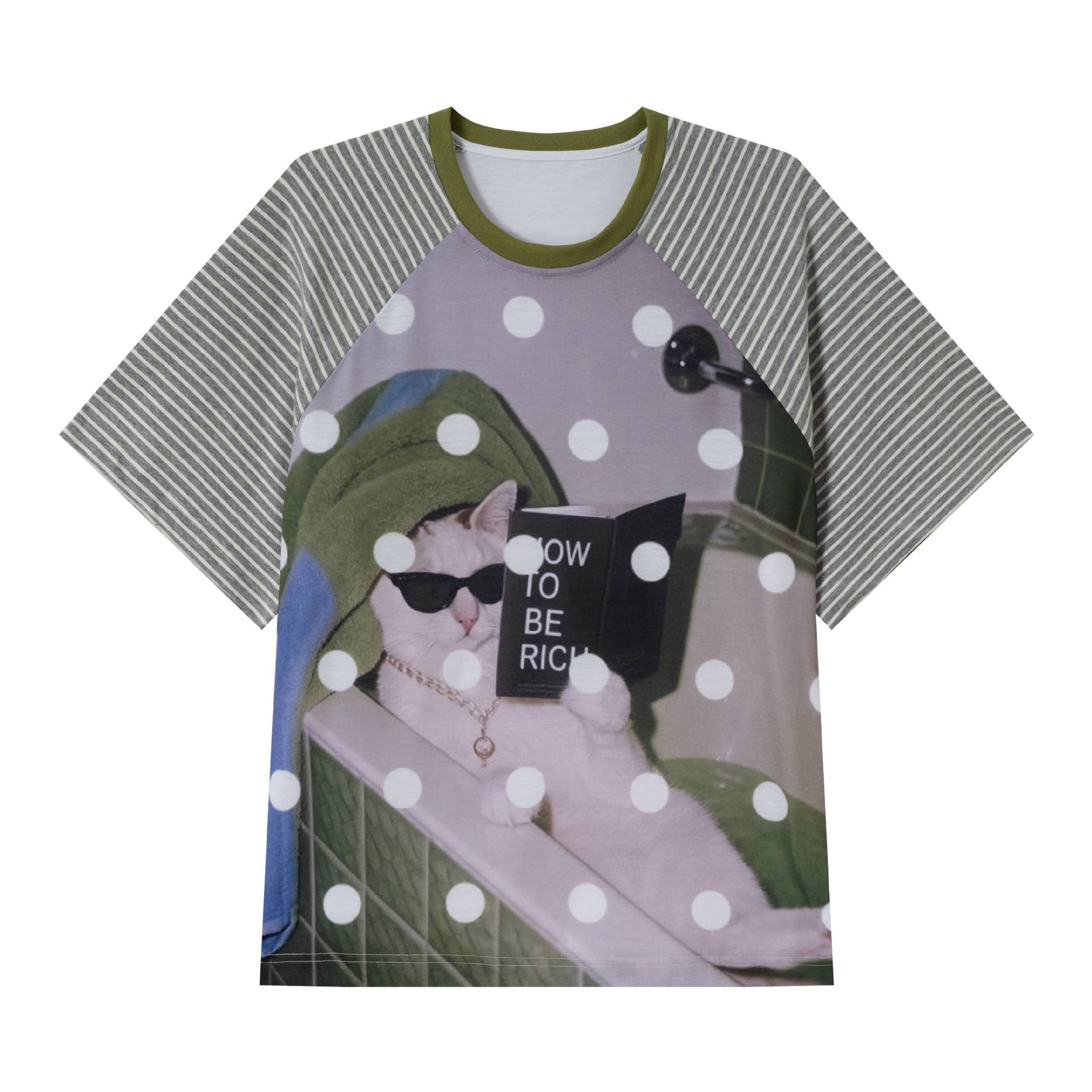 Camiseta de manga corta para gatos con puntos y rayas en forma de rompecabezas — imagen 1