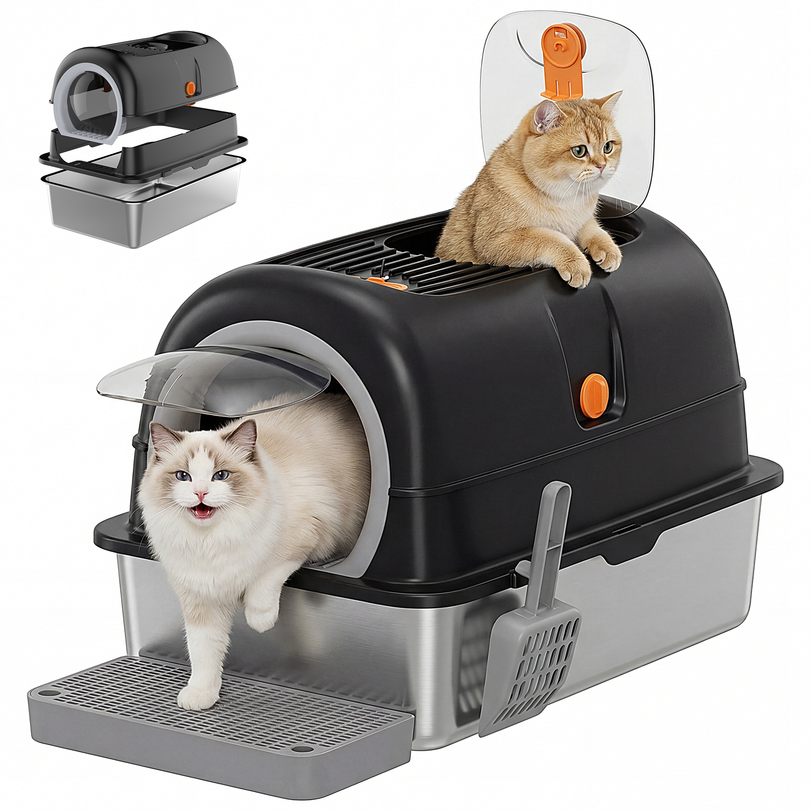 Double-entry Convertible Lid Cat Litter Box — image 1