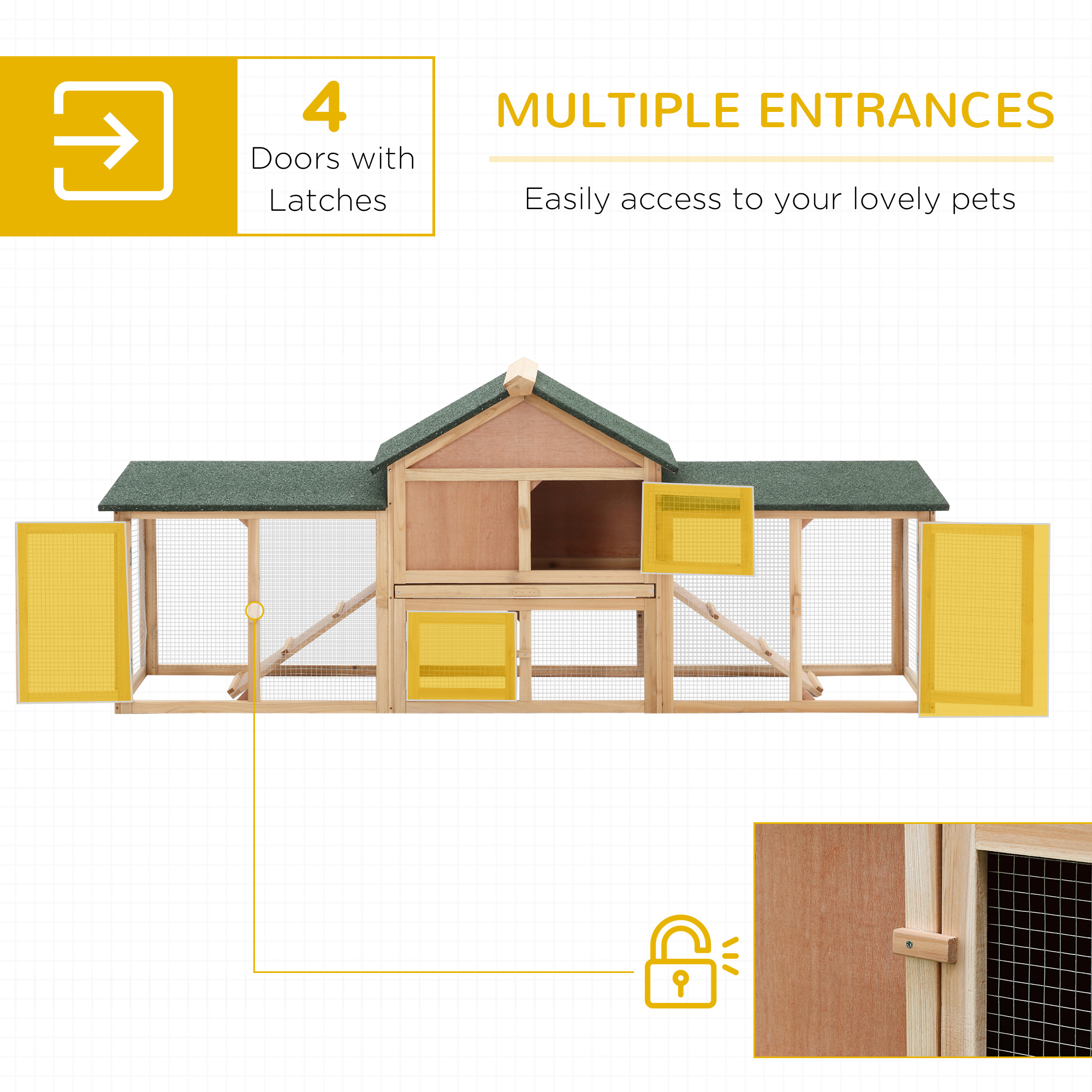 Caja para Conejos Exterior, Casa de Conejo Deluxe XL de Madera 2 Niveles con Escalera y Corral — imagen 2