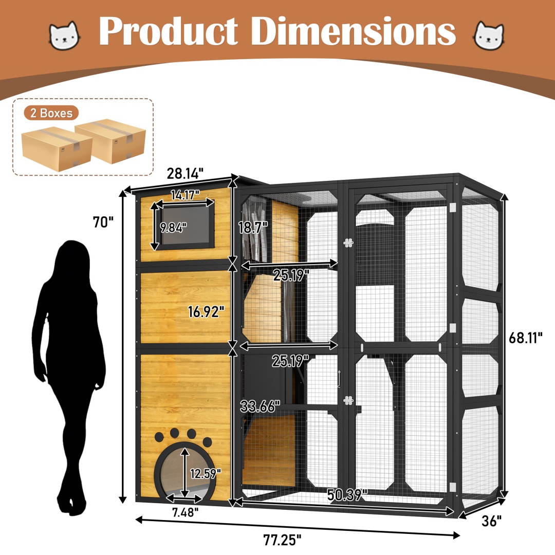 GO Large Cat Catio 4 Tiers Cat Enclosure For Outdoor, Cat House Weatherproof Attached To Window For Multiple Cats With Platforms And Resting Rooms, Brown — image 4