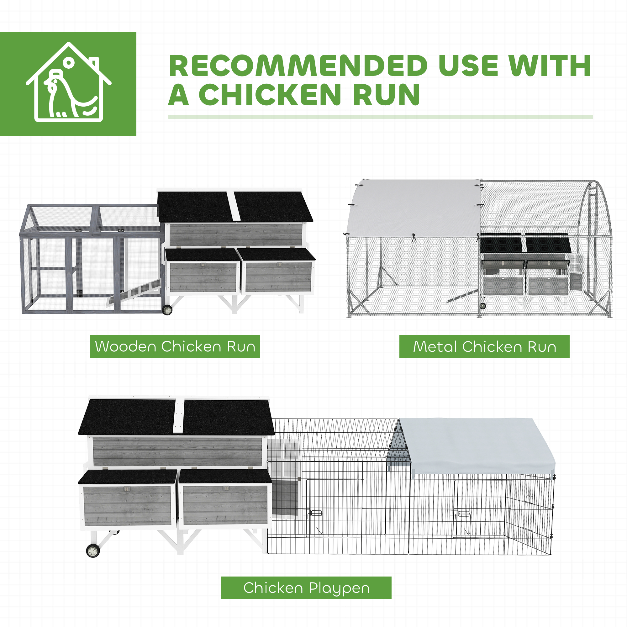 Gallinero de Madera de 59" con Ruedas, Asas, 2 Nidos, 2 Bandejas, 4 Perchas, Tractor de Gallinas para 4-6 Gallinas, Gris — imagen 5